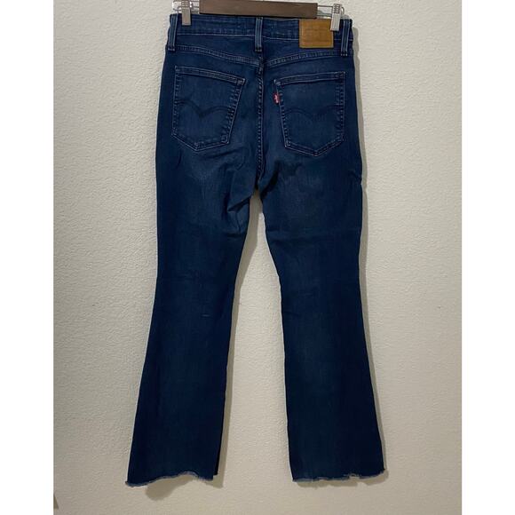 Levi's High Rise Flare Jeans Womens Size 29 Dark Wash 726 Stretch Distressed - Picture 2 of 13